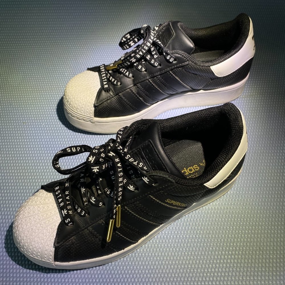 adidas Originals Superstar Bold Platform Black Sneakers Size 6 Gold Logo
